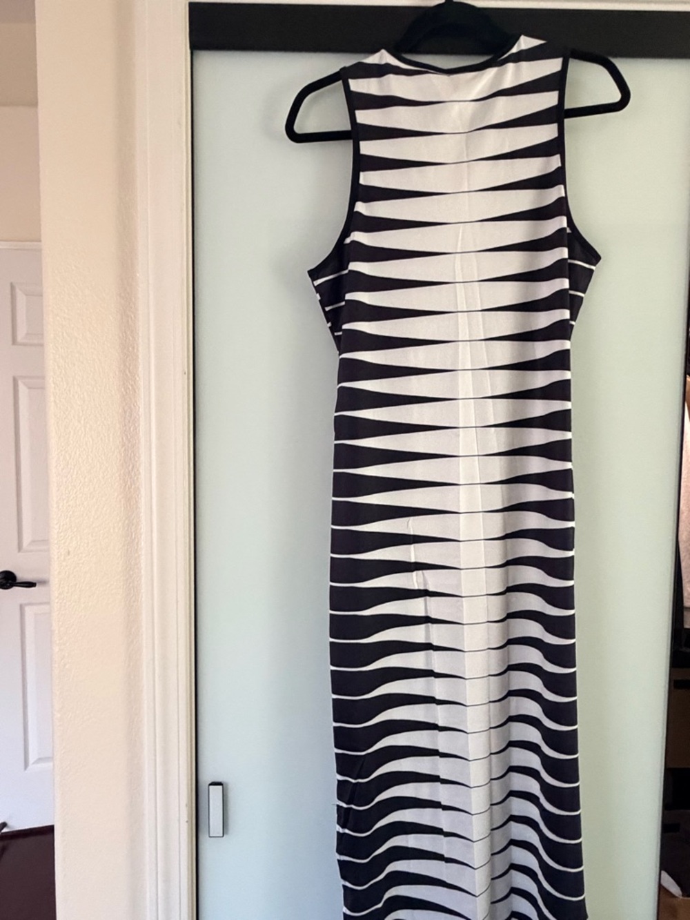 Sleeveless Black and White Striped Maxi Dress
